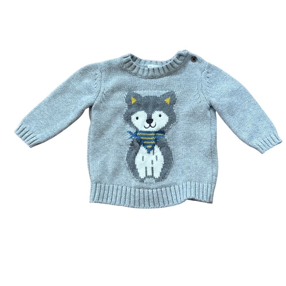 Carter's Wolf Sweater Baby Boy Gray Intarsia Knit Animal SIZE‎ 6M